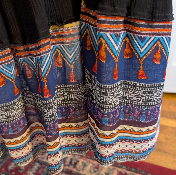 Melissa Paige Bohemian Black Maxi Skirt with Colorful Hem, M, L, EUC - Picture 3 of 4